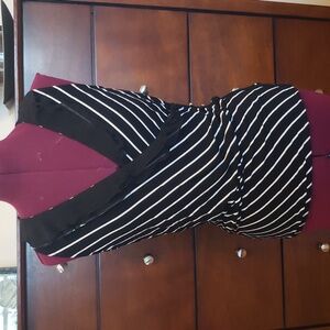 WHBM Sleeveless Faux-Wrap V-Neck Black & White Striped Shell; Size S